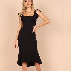 YVONNE HI LO MIDI DRESS - BLACK